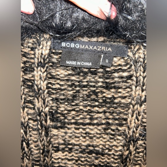 BCBGMaxAzria Brown & Black Faux Fur Trim Long Duster Cardigan. Size small - Picture 3 of 5